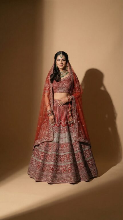 Scarlet Red Grand Wedding Signature Lengha